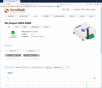 SensDesk portal - Output of the device SD-2xout