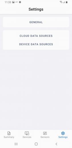 The settings page is used to add sources of values and set the source reading period - Android
