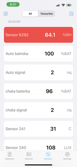 Line display of values sorted by sensor status in the middle iPhone