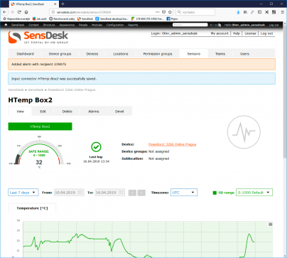 Sensor page in SensDesk after savig Output Conditions