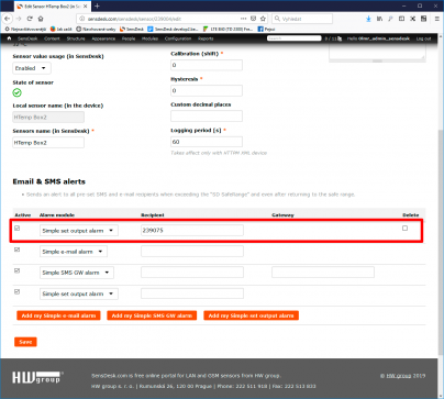 Edit Sensor Page in Sensdesk for deleting conditions