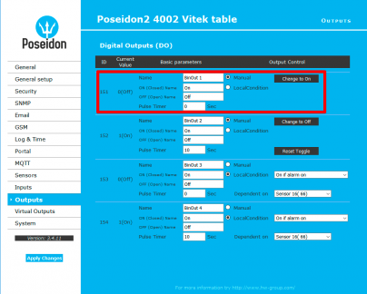 Manual control digital outputs over website