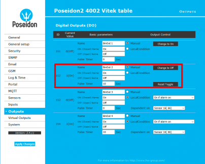 Control of digital outputs over the Web in a Poseidon2 4002 device