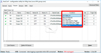 The local condition mode is set at the Output tab