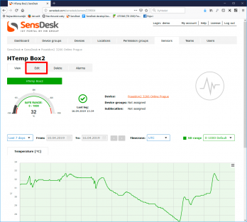 SensDesk portal  - Opening the relevant sensor